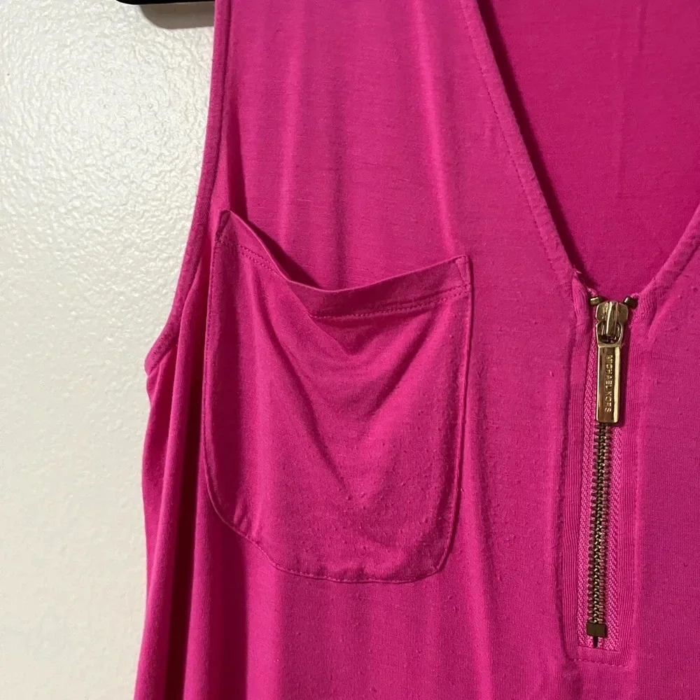 Michael Kors women’s hot pink tank gold exposed zipper and pockets layering